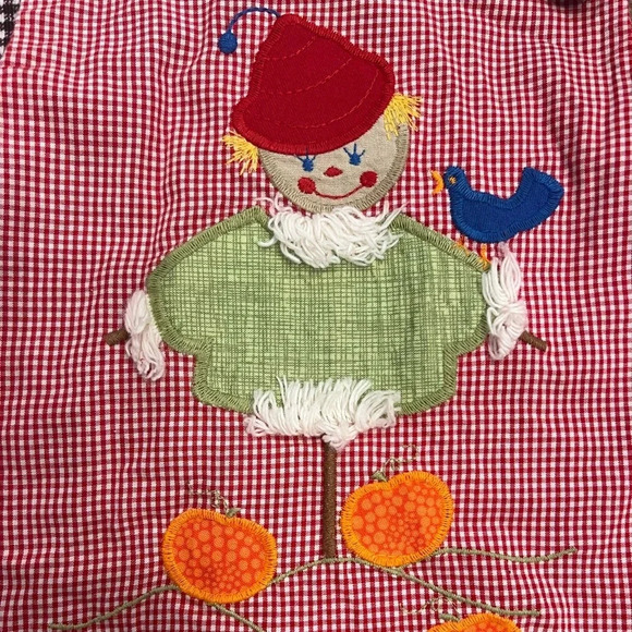 Appliqué Reversible Gingham Girl’s Dress - Cowgirl Rodeo/Scarecrow Pumpkin - Picture 6 of 13